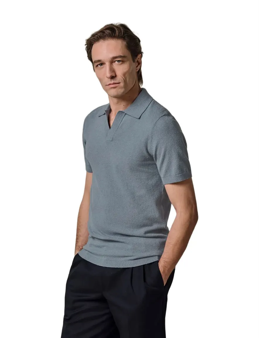 Profuomo v-hals polo blauw