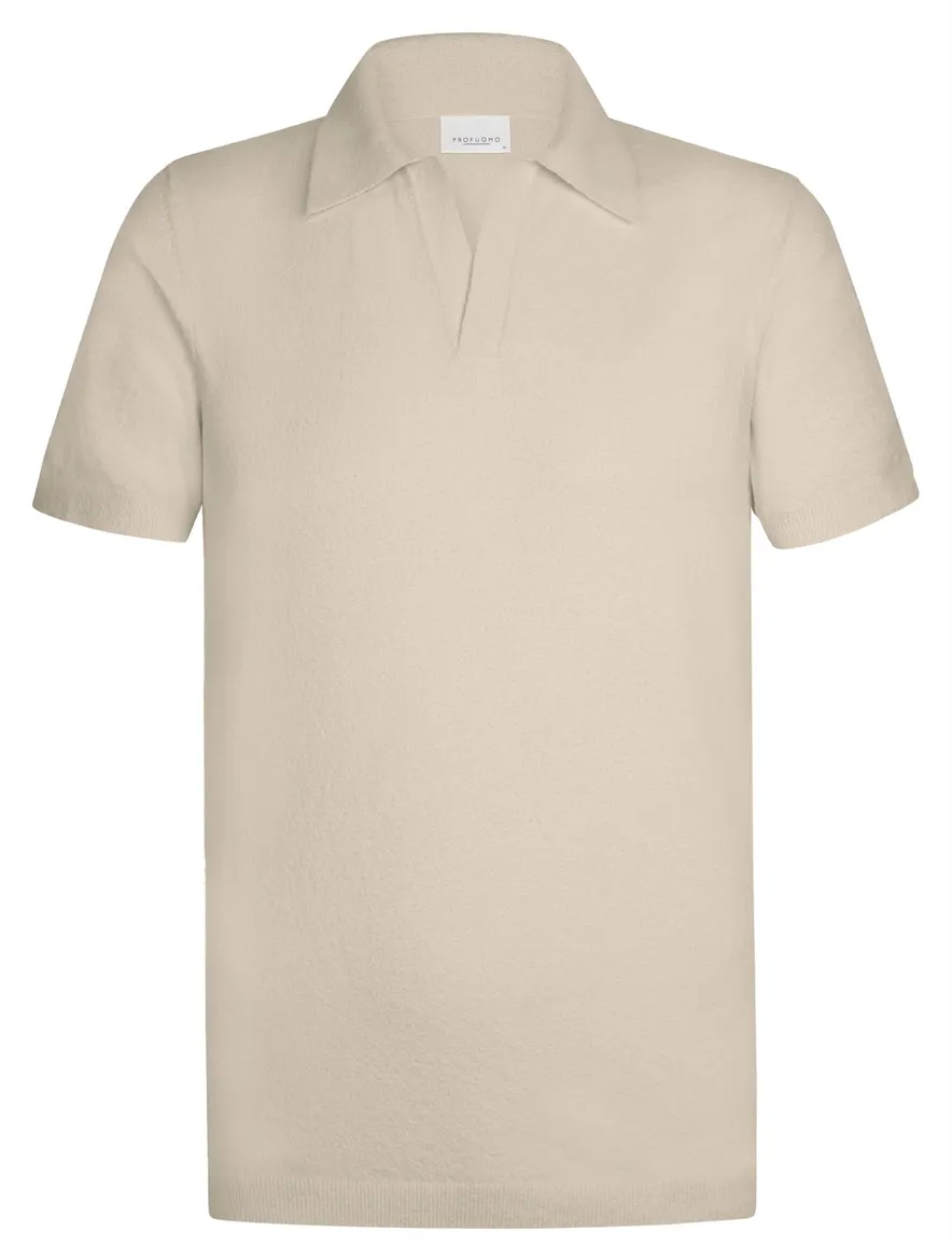 Profuomo poloshirt creme v-hals katoen