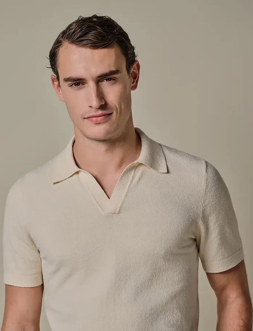 Profuomo poloshirt creme v-hals katoen