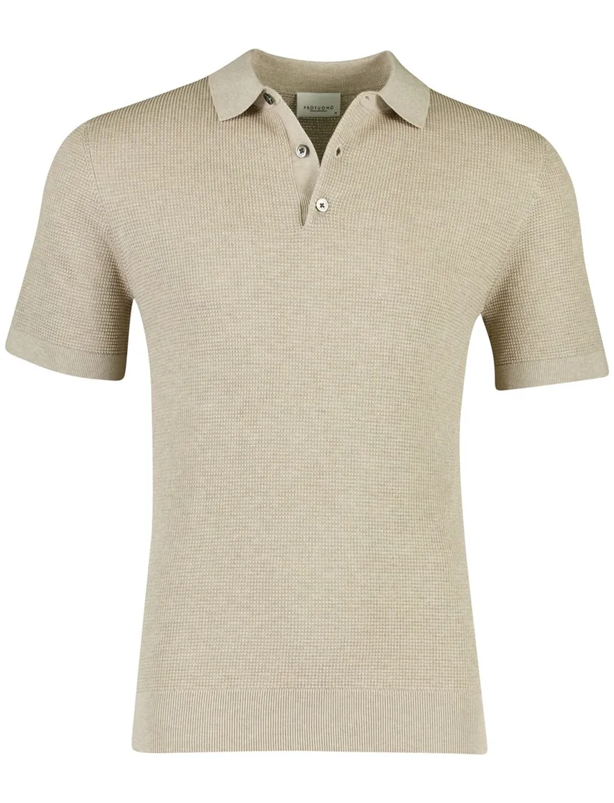 Profuomo poloshirt beige effen met structuur