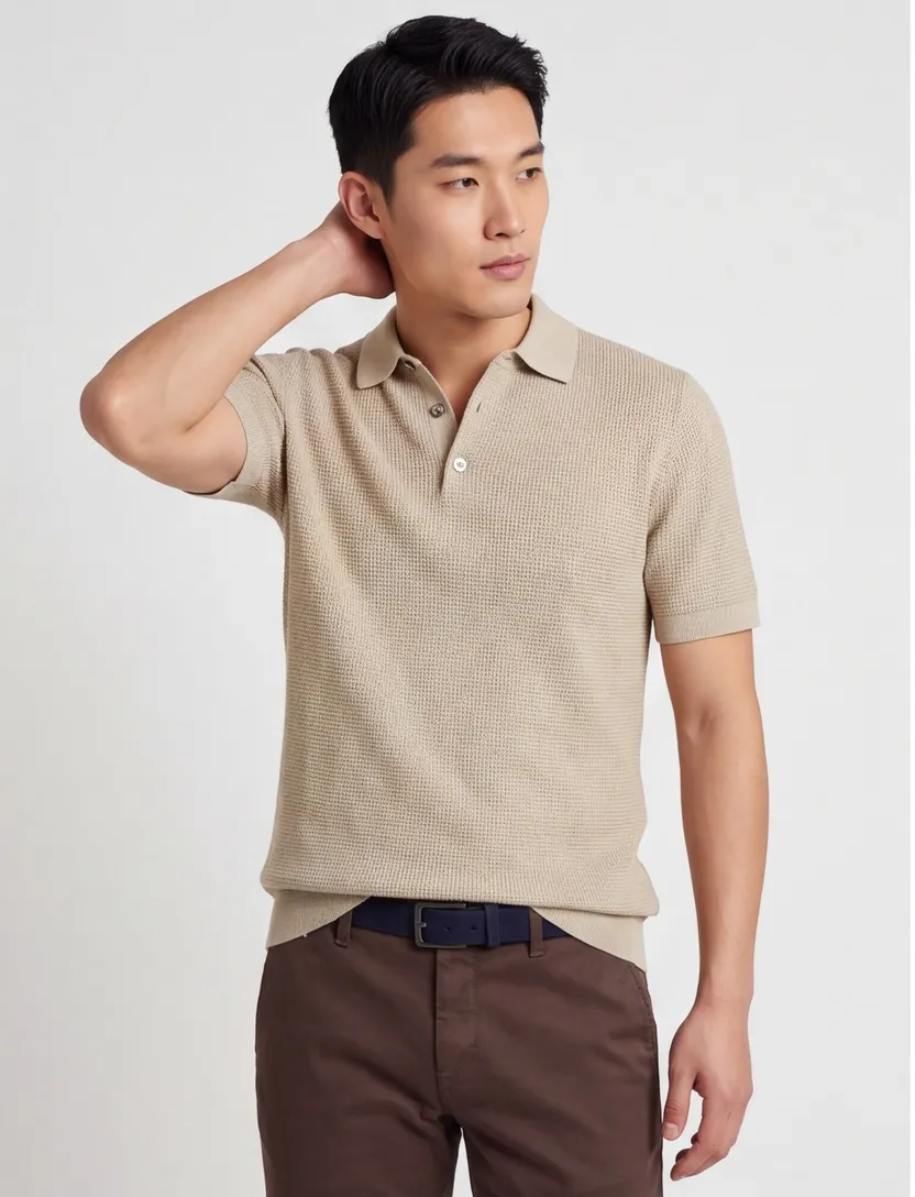 Beige poloshirt Profuomo met structuur