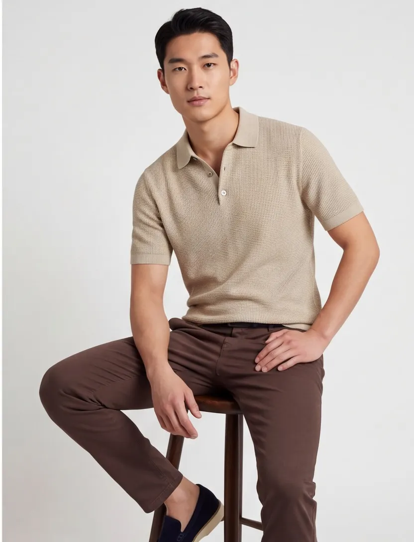 Beige poloshirt Profuomo met structuur