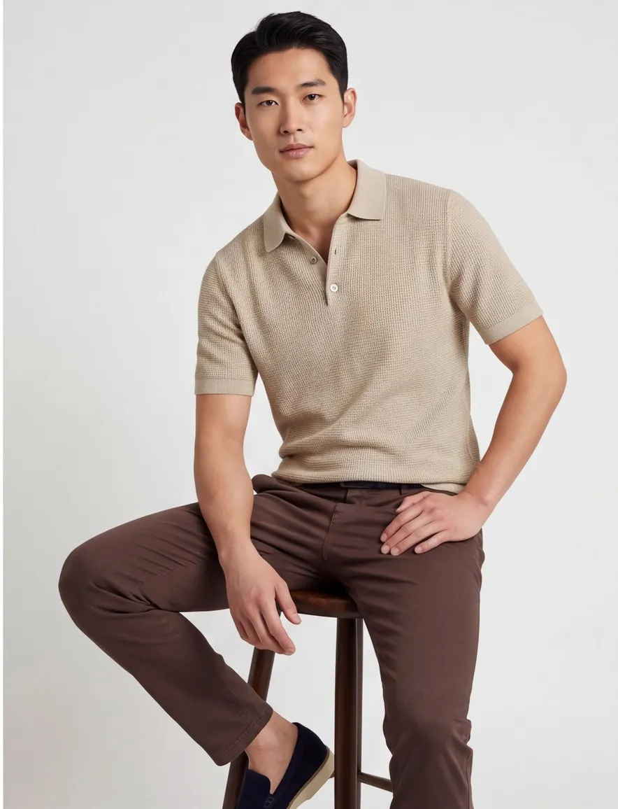 Profuomo Poloshirt beige structuur