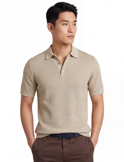 Profuomo Beige poloshirt Profuomo met structuur