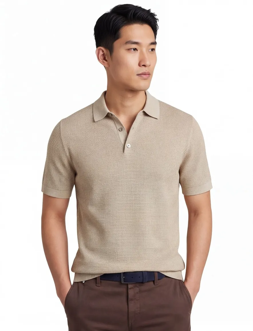 Profuomo Poloshirt beige structuur
