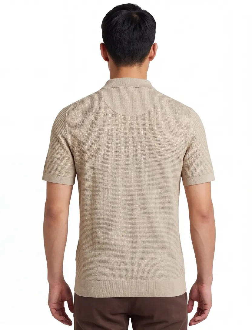 Beige poloshirt Profuomo met structuur