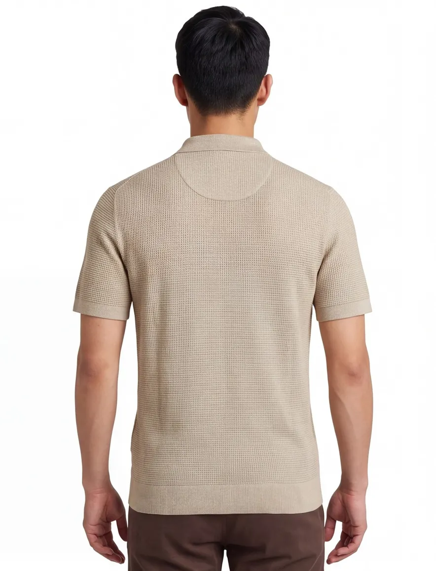 Profuomo Poloshirt beige structuur