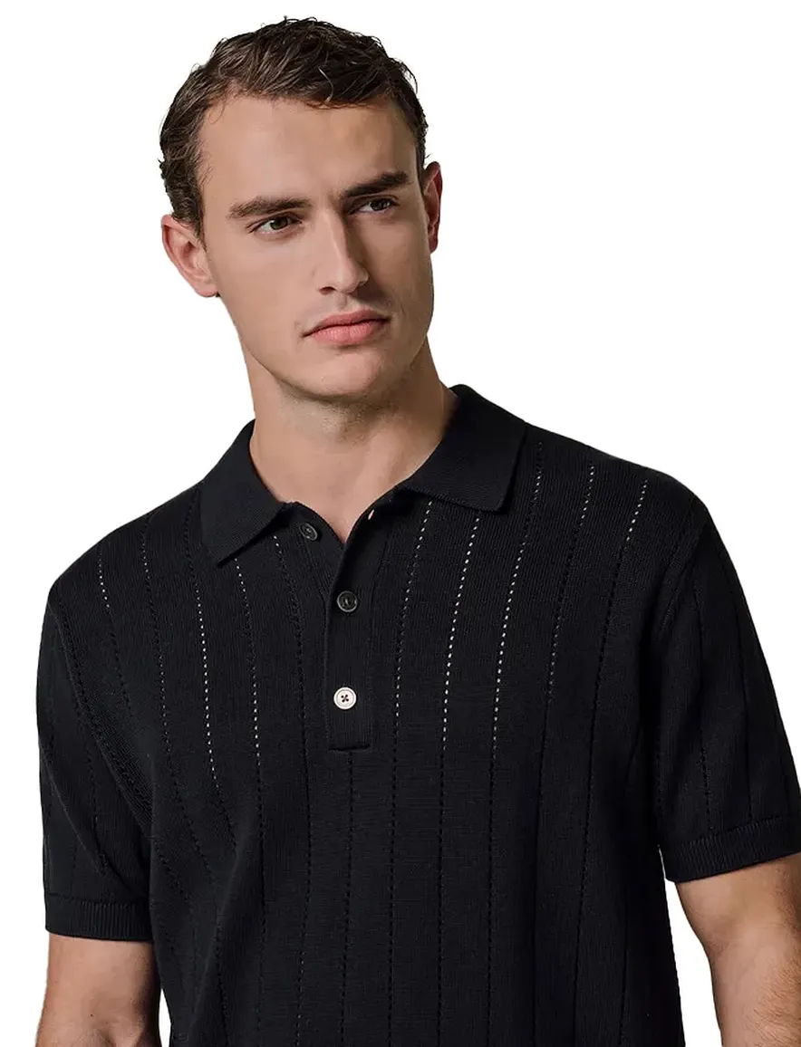 Profuomo poloshirt navy effen met structuur