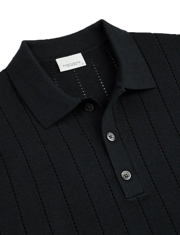 Profuomo poloshirt navy effen met structuur