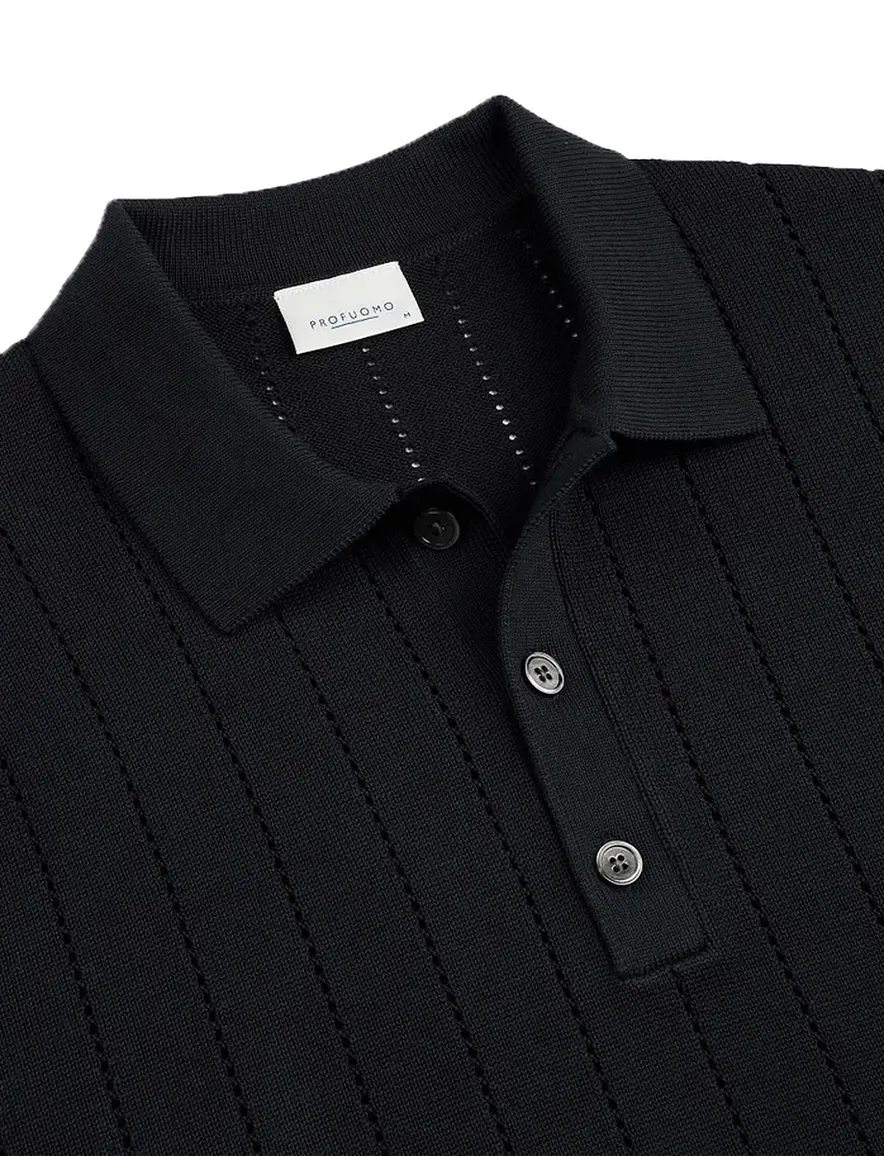 Profuomo poloshirt navy effen met structuur