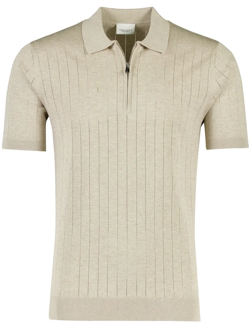 Poloshirt met rits beige Profuomo normale fit