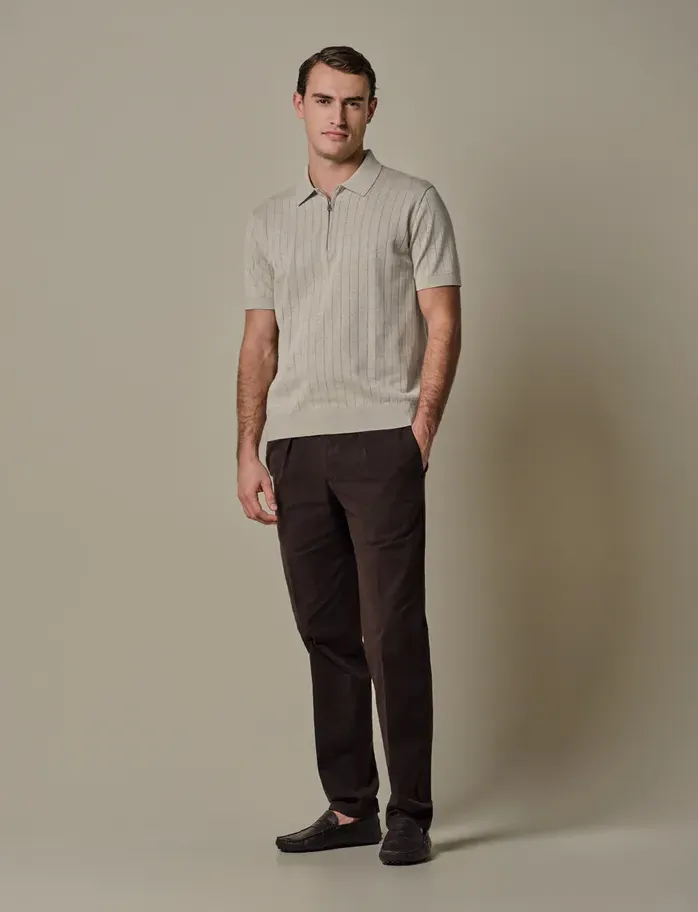 Poloshirt met rits beige Profuomo normale fit