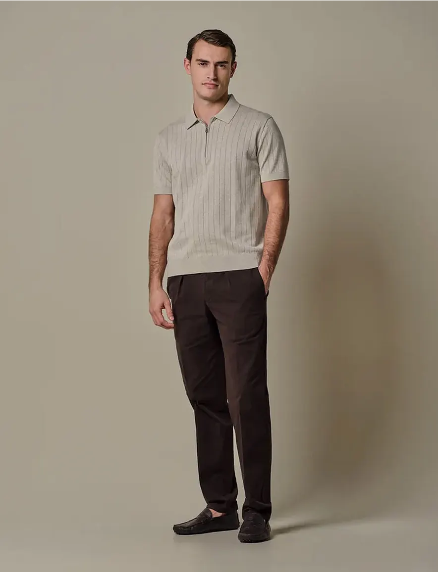 Profuomo polo met structuur en rits beige