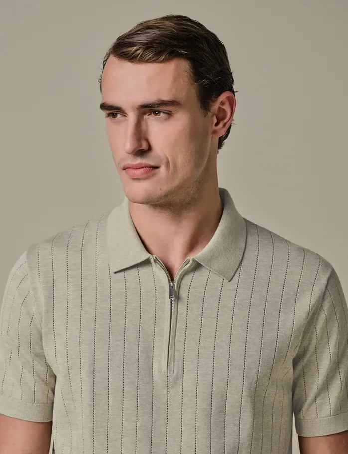 Poloshirt met rits beige Profuomo normale fit