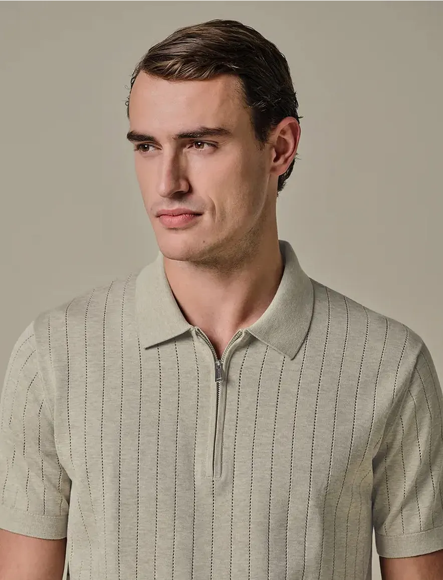 Profuomo polo met structuur en rits beige