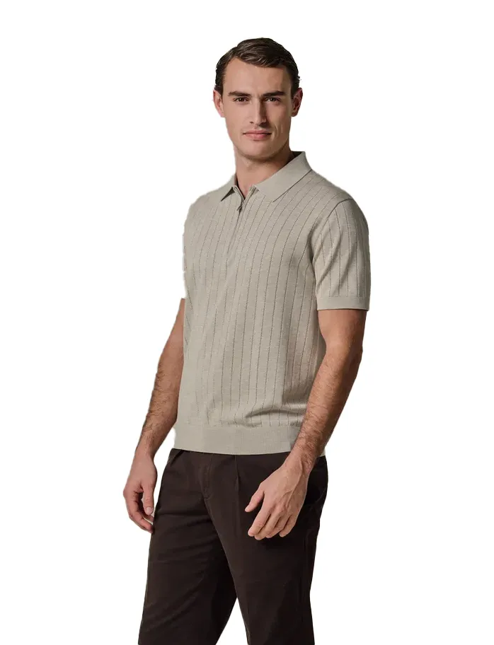 Profuomo polo met structuur en rits beige