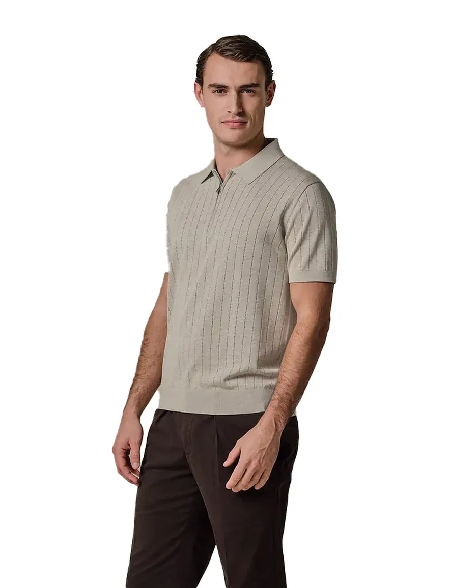 Profuomo polo met structuur en rits beige