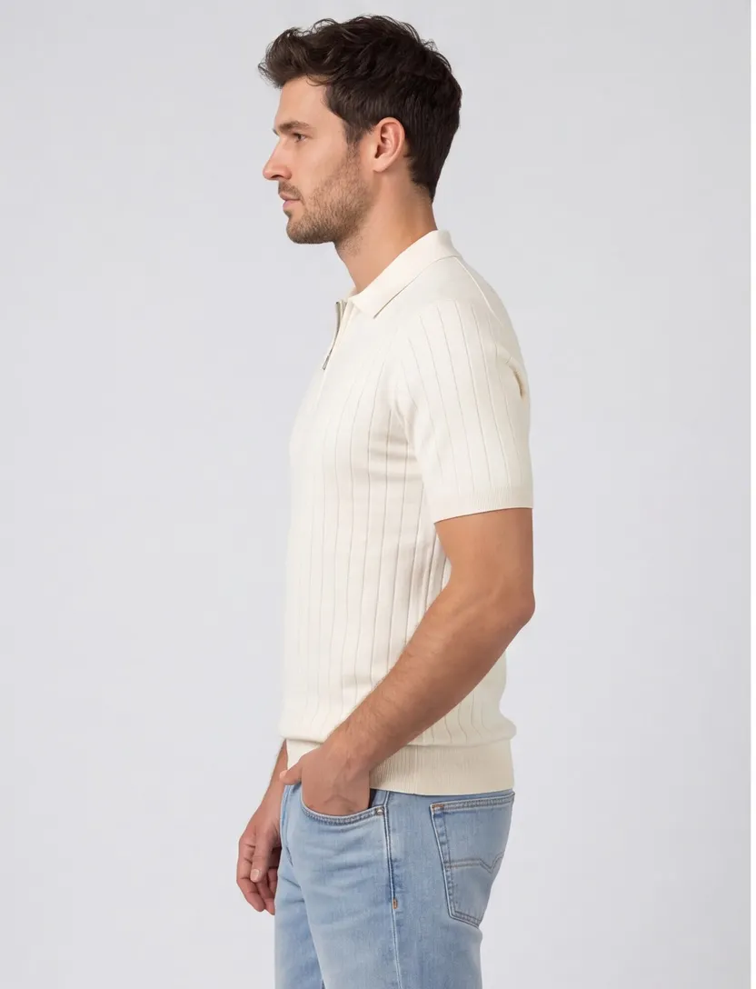 Poloshirt met rits Profuomo normale fit creme