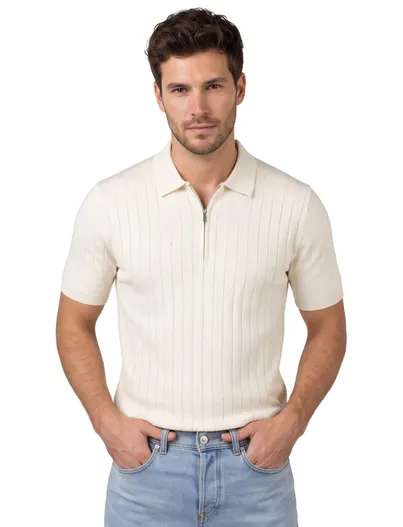 Profuomo Creme profuomo polo met rits normale fit