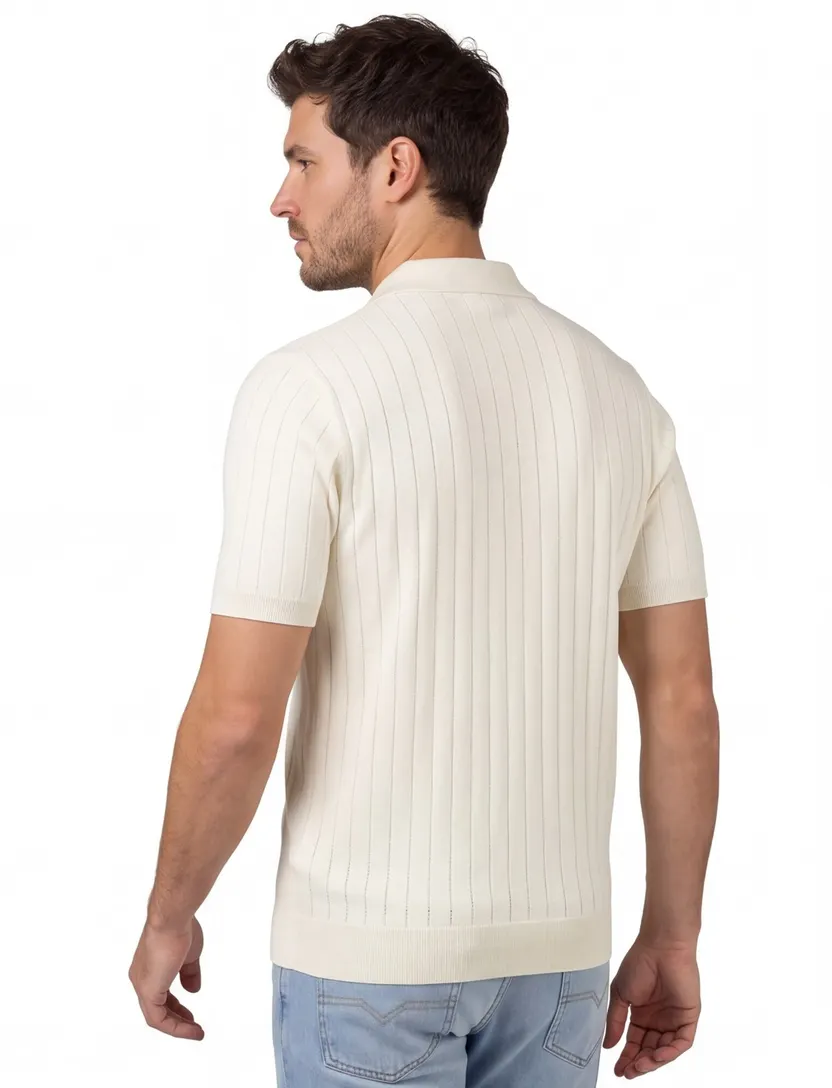 Poloshirt met rits Profuomo normale fit creme