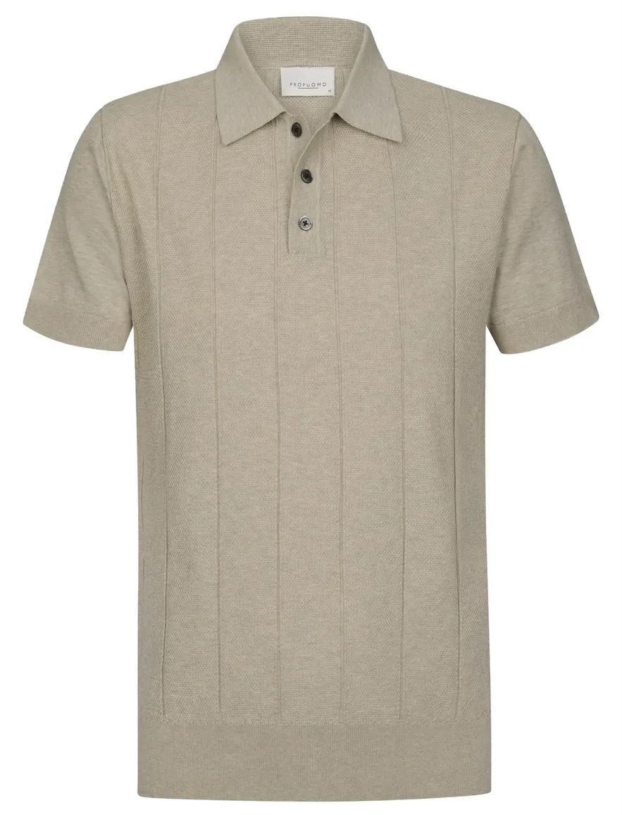 Profuomo polo beige pique strepen textuur