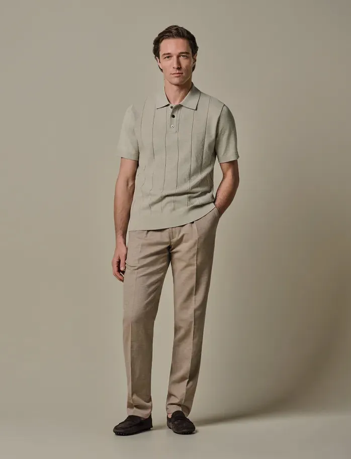 Profuomo polo beige pique strepen textuur