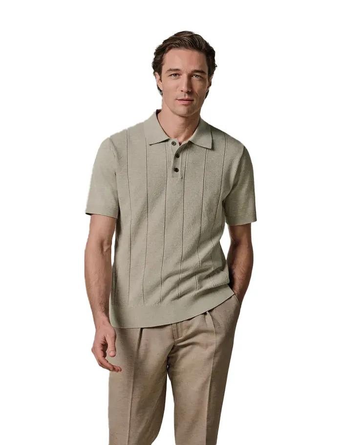 Profuomo polo beige pique strepen textuur