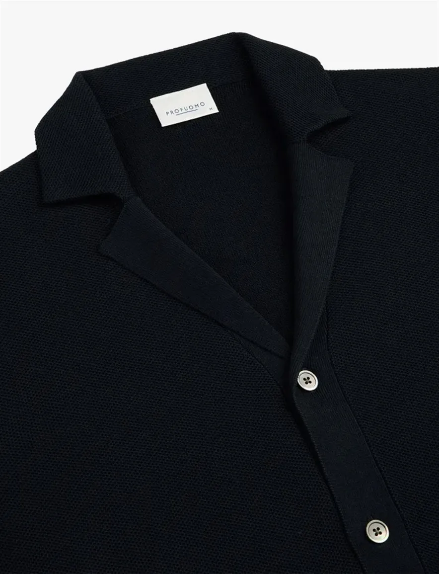 Donkerblauwe korte mouw doorknoop polo Profuomo