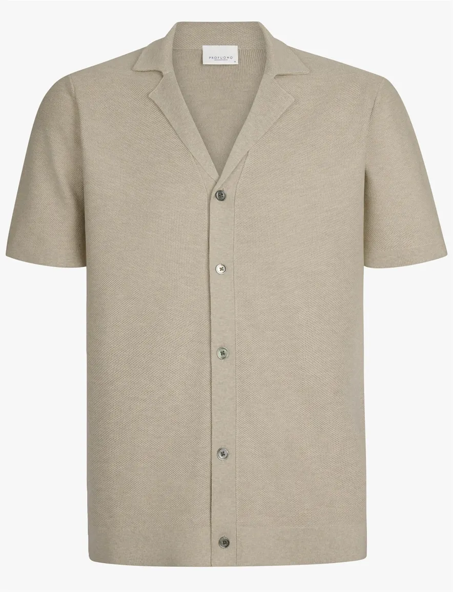 Profuomo korte mouw overhemd beige