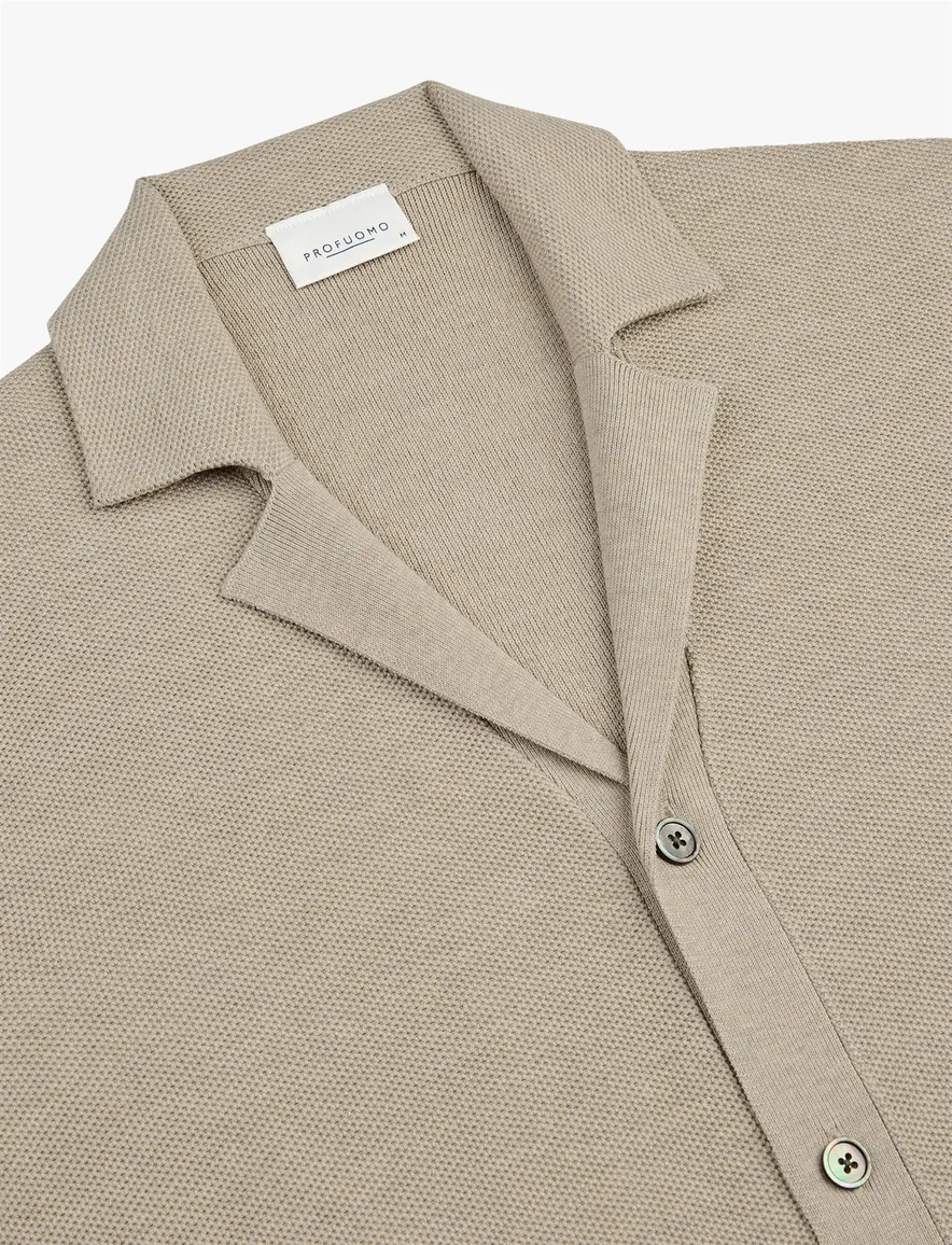 Korte mouw doorknoop polo Profuomo beige
