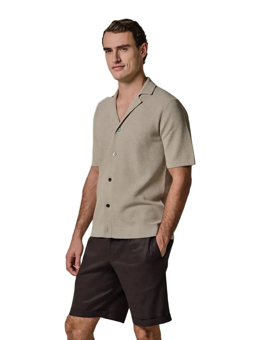 Profuomo korte mouw overhemd beige
