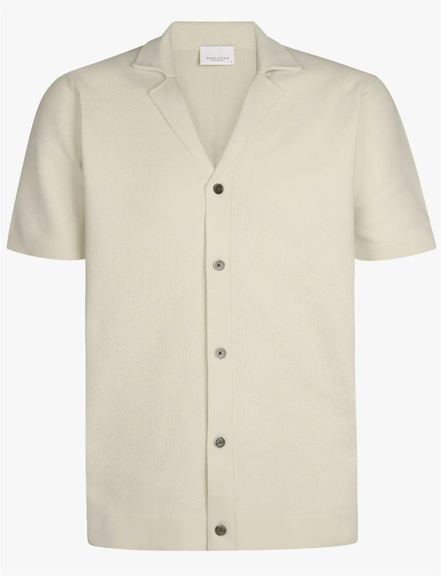 Korte mouw doorknoop polo Profuomo creme