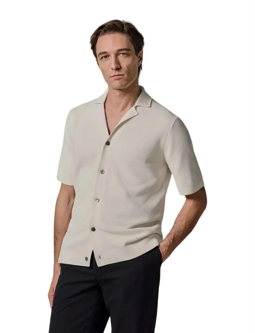 Profuomo korte mouw overhemd creme