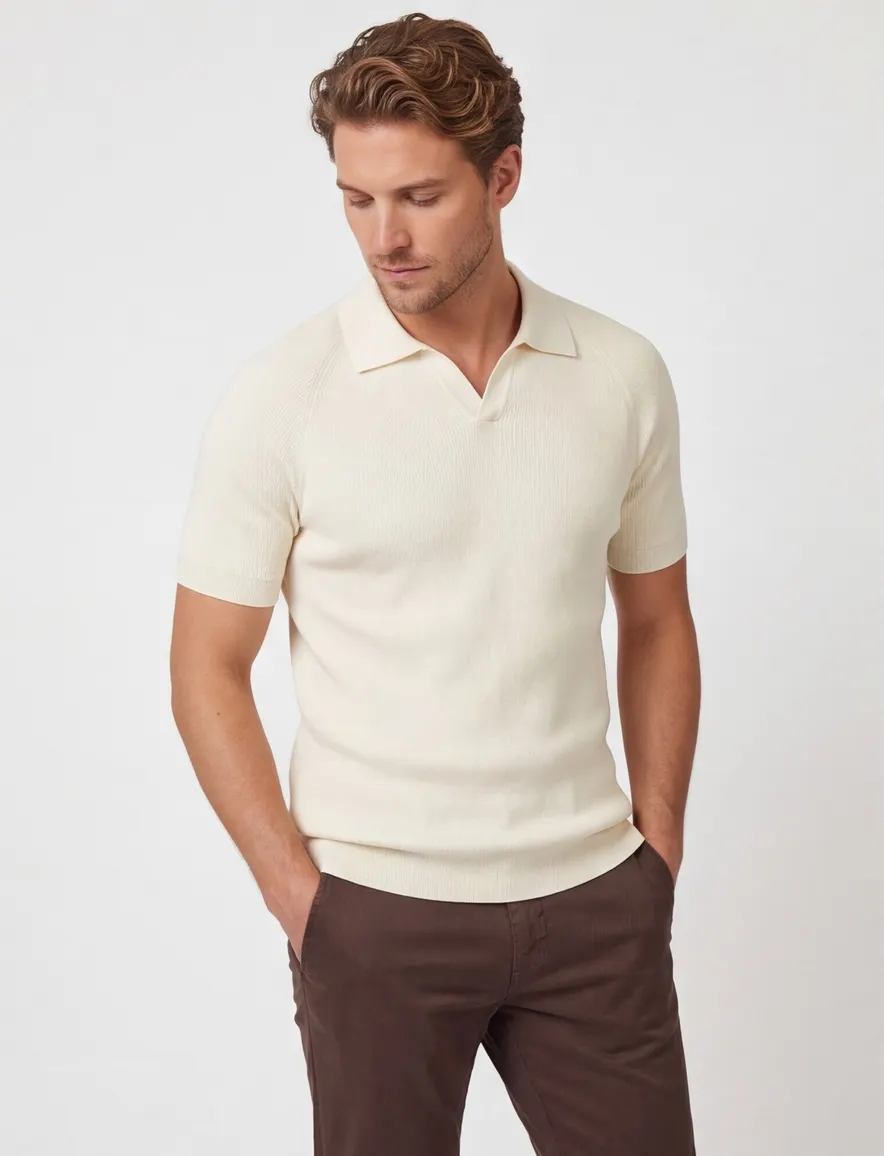 Creme profuomo poloshirt normale fit korte mouw