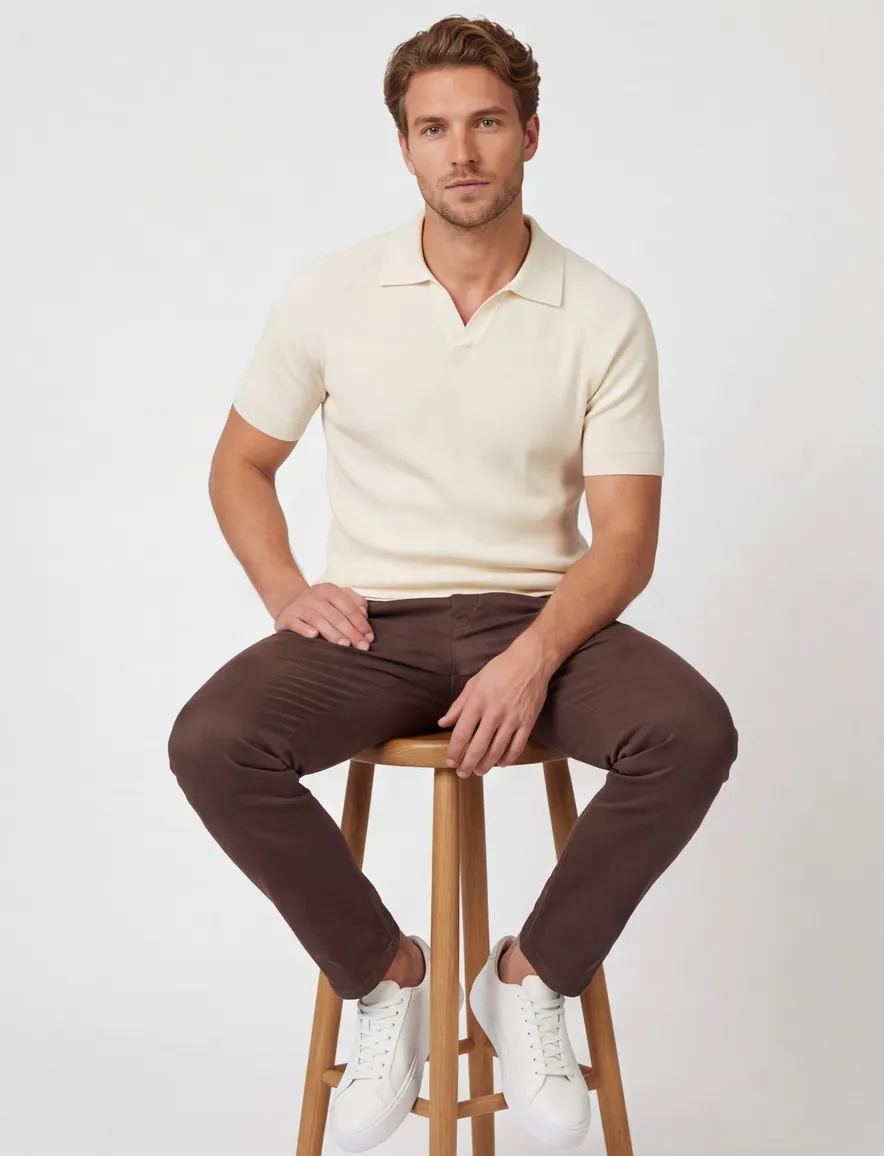 Creme profuomo poloshirt normale fit korte mouw