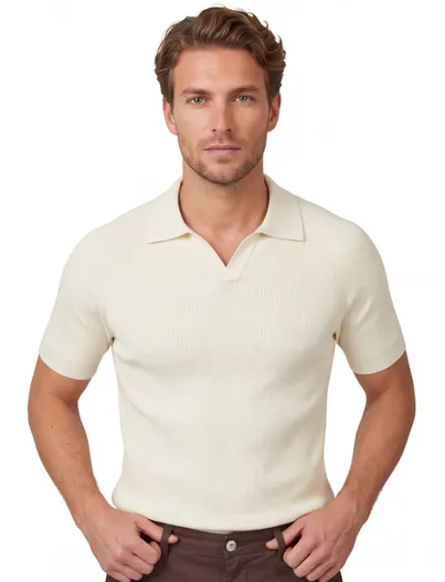 Profuomo Creme profuomo poloshirt normale fit korte mouw