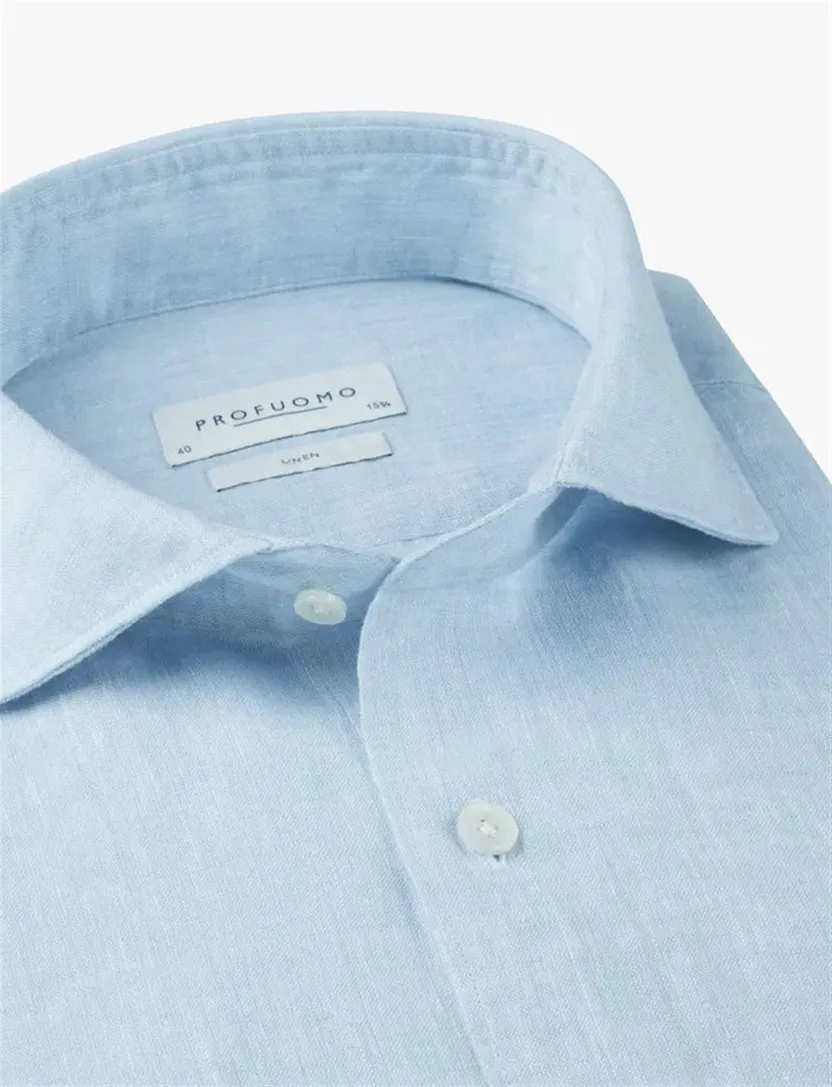 Lichtblauwe linnen overhemd Profuomo Slim Fit