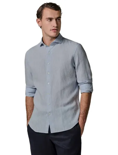 Profuomo Overhemd Profuomo lichtblauw cutaway boord Slim Fit linnen
