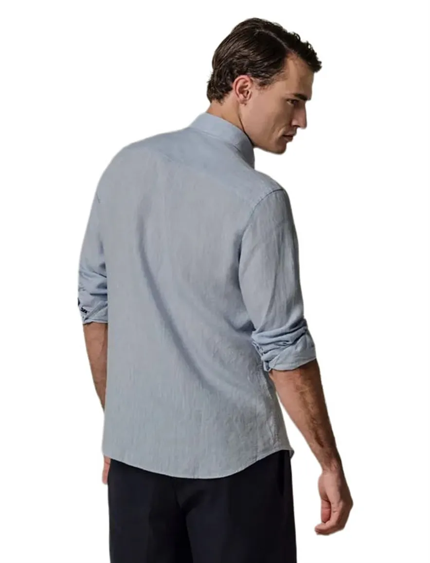 Overhemd Profuomo lichtblauw cutaway boord Slim Fit linnen