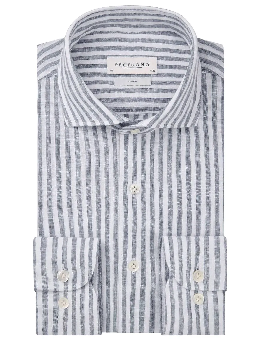 business overhemd donkerblauw Profuomo linnen shirt