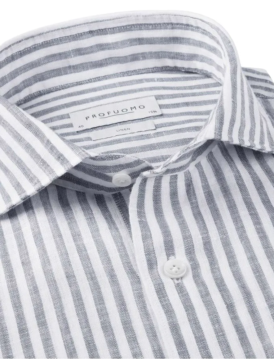 business overhemd donkerblauw Profuomo linnen shirt