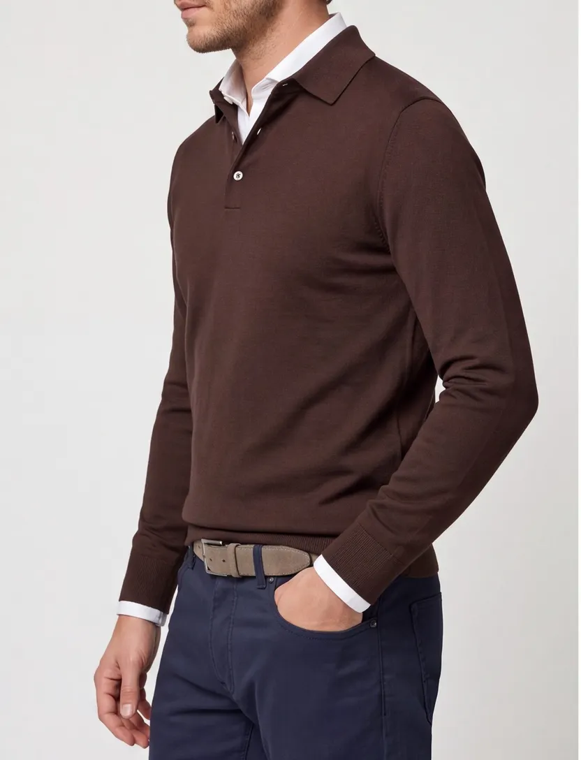 Polo bruin Profuomo normale fit 3 knoopjes