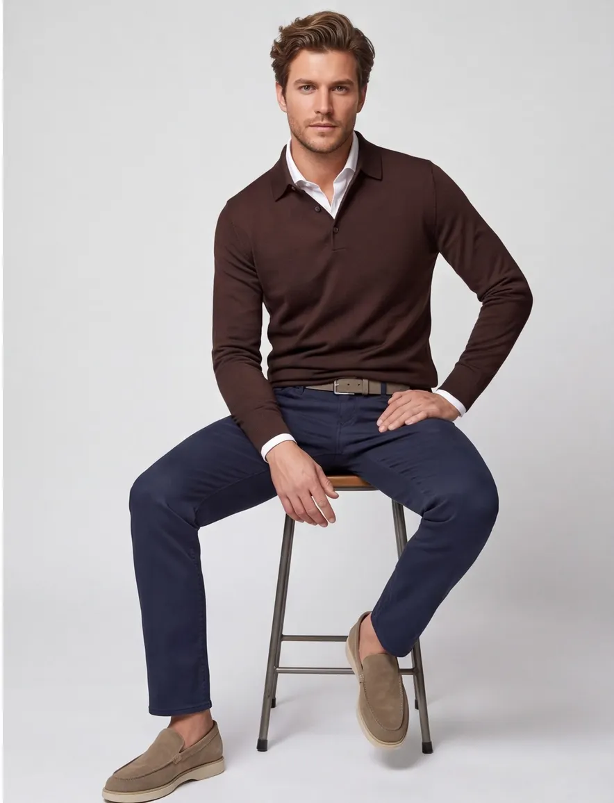 Bruine polo normale fit 3 knoopjes Profuomo