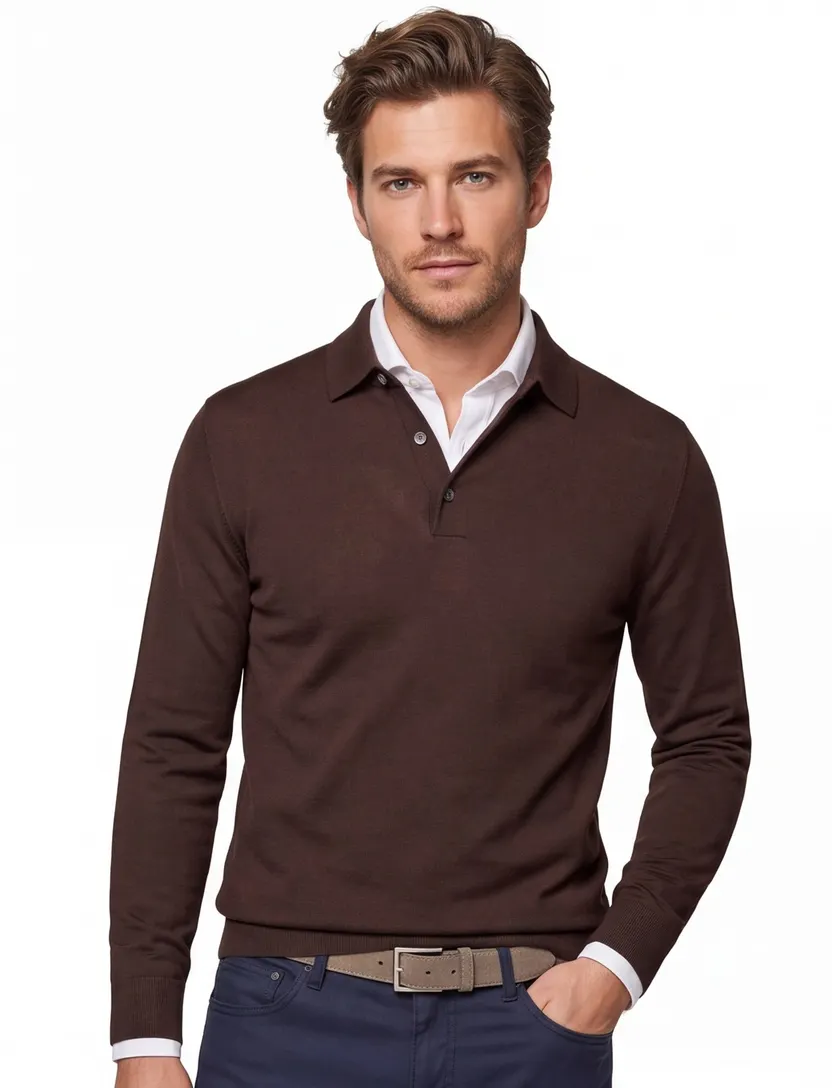 Polo bruin Profuomo normale fit 3 knoopjes