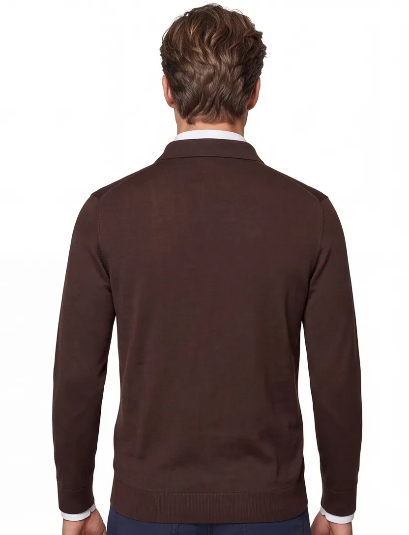 Polo bruin Profuomo normale fit 3 knoopjes