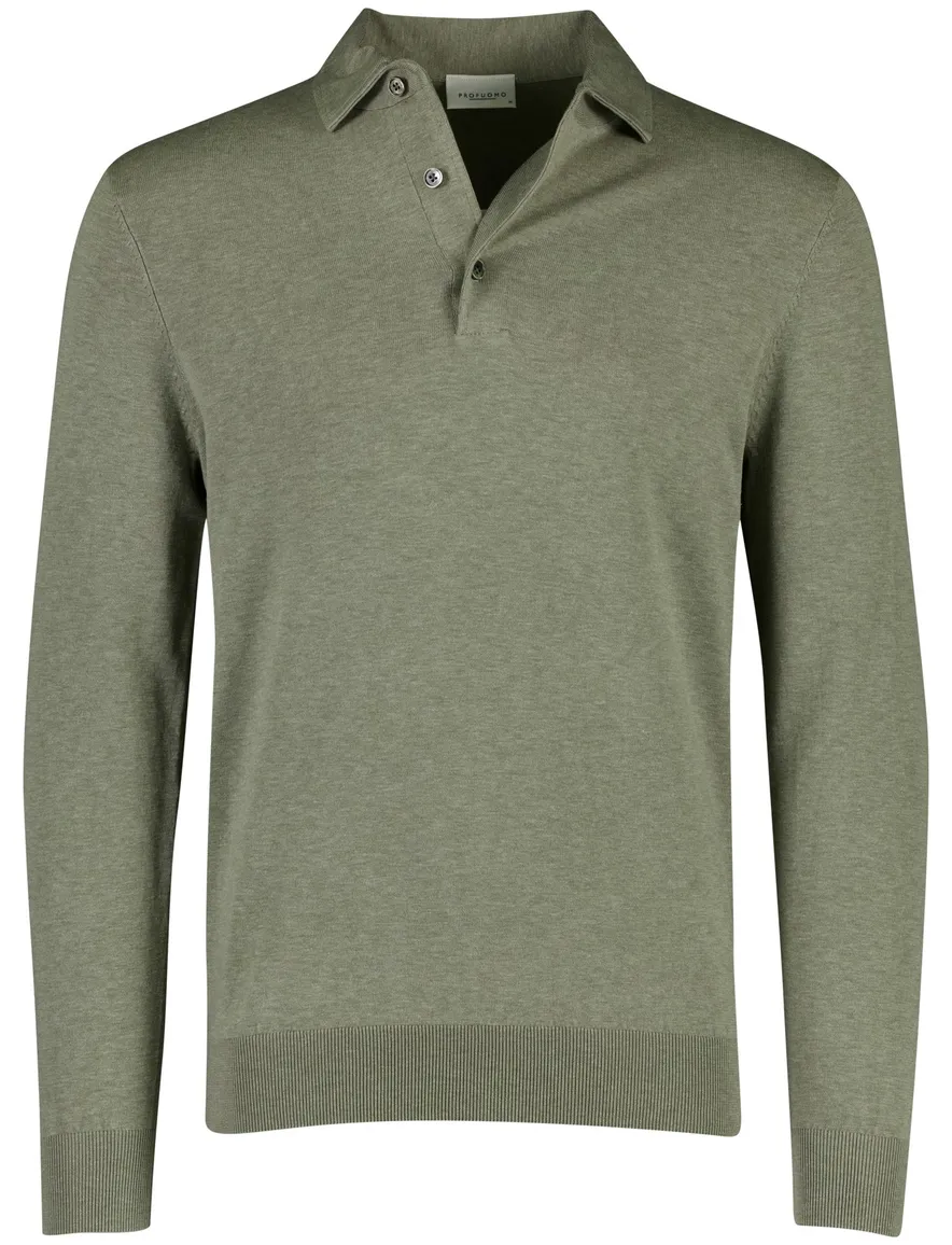 Profuomo Poloshirt groen lange mouw gemeleerd