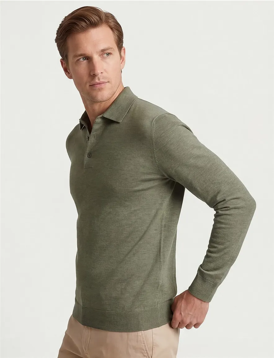 Groen gemeleerd poloshirt Profuomo normale fit 3 knoops