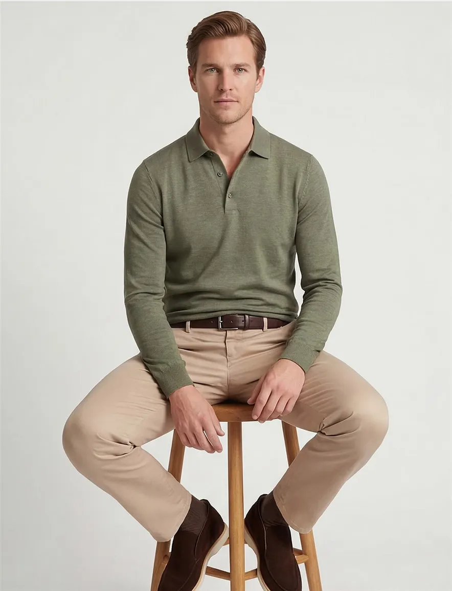 Groen gemeleerd poloshirt Profuomo normale fit 3 knoops