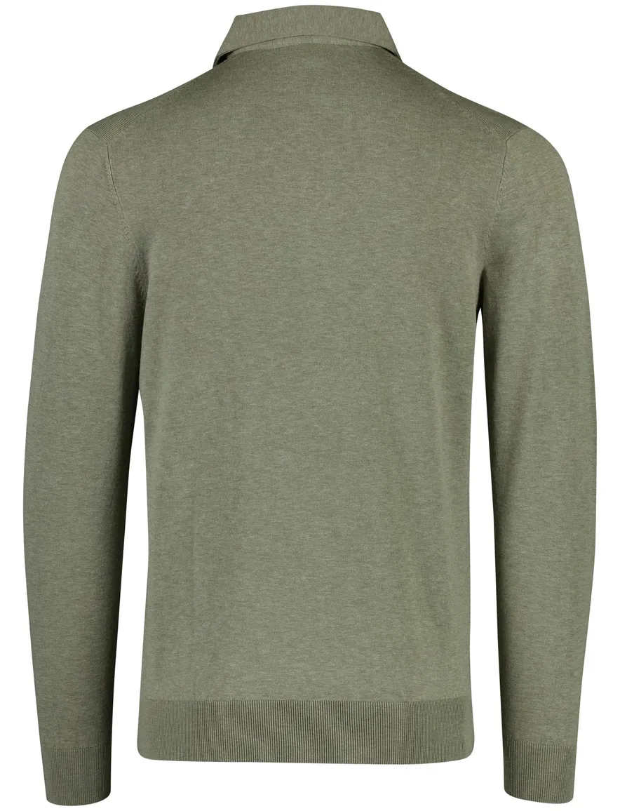 Profuomo Poloshirt groen lange mouw gemeleerd