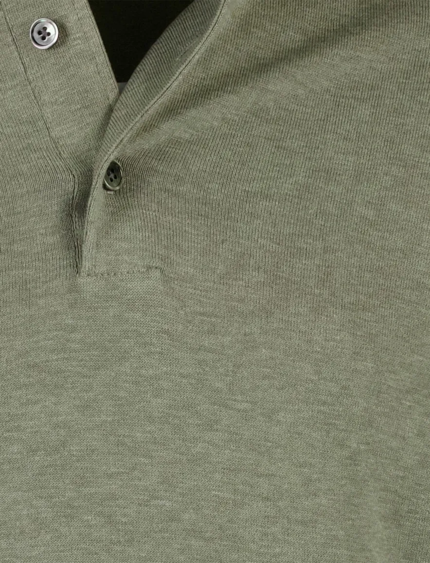 Profuomo Poloshirt groen lange mouw gemeleerd